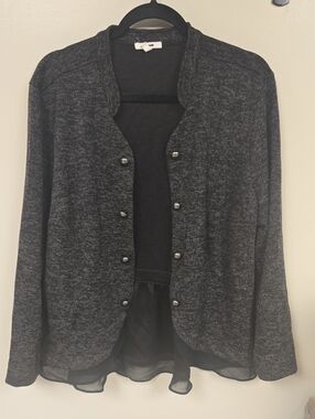 🏈 Maurices Charcoal Gray Button-Front Knit Cardigan with Chiffon Hem Size 2X